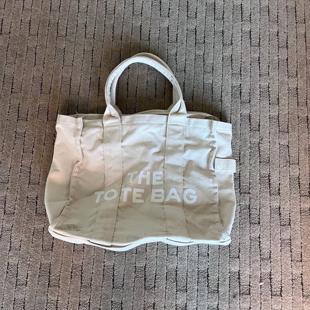 Vintage Cream Canvas Tote with White Logo